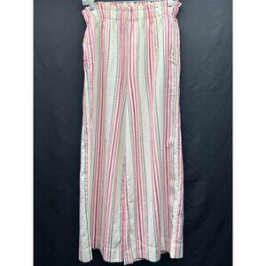 Loft Beach Pants Striped Wide-Leg Elastic Waist  XS Pink White Pockets